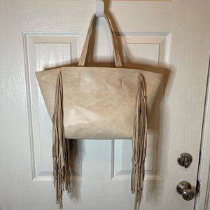 NWOT COLLEEN LOPEZ (HSN) TAN FRINGE OPEN TOTE BAG